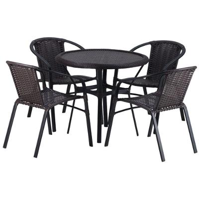 Kit 4 Cadeiras Alumínio E Mesa Tampo Varanda Jardim Piscina Preto