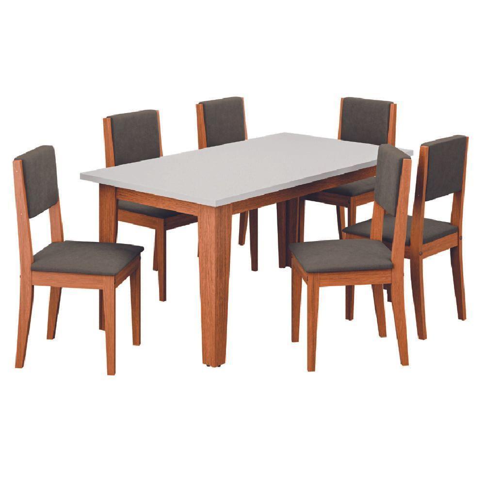 Conjunto Sala De Jantar Mesa Miami 1,60m 6 Cadeiras Trento Dobuê Madeirado / Castor - 1