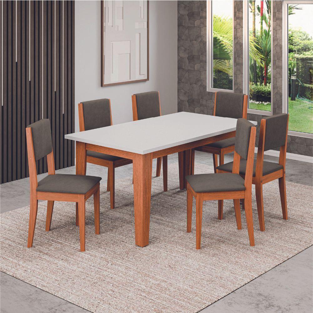 Conjunto Sala De Jantar Mesa Miami 1,60m 6 Cadeiras Trento Dobuê Madeirado / Castor - 2