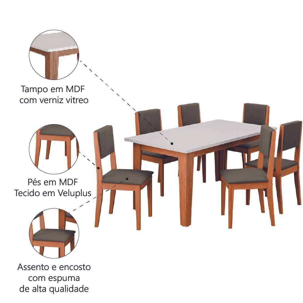 Conjunto Sala De Jantar Mesa Miami 1,60m 6 Cadeiras Trento Dobuê Madeirado / Castor - 5