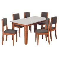 Conjunto Sala De Jantar Mesa Miami 1,60m 6 Cadeiras Trento Dobuê Madeirado / Castor - 1
