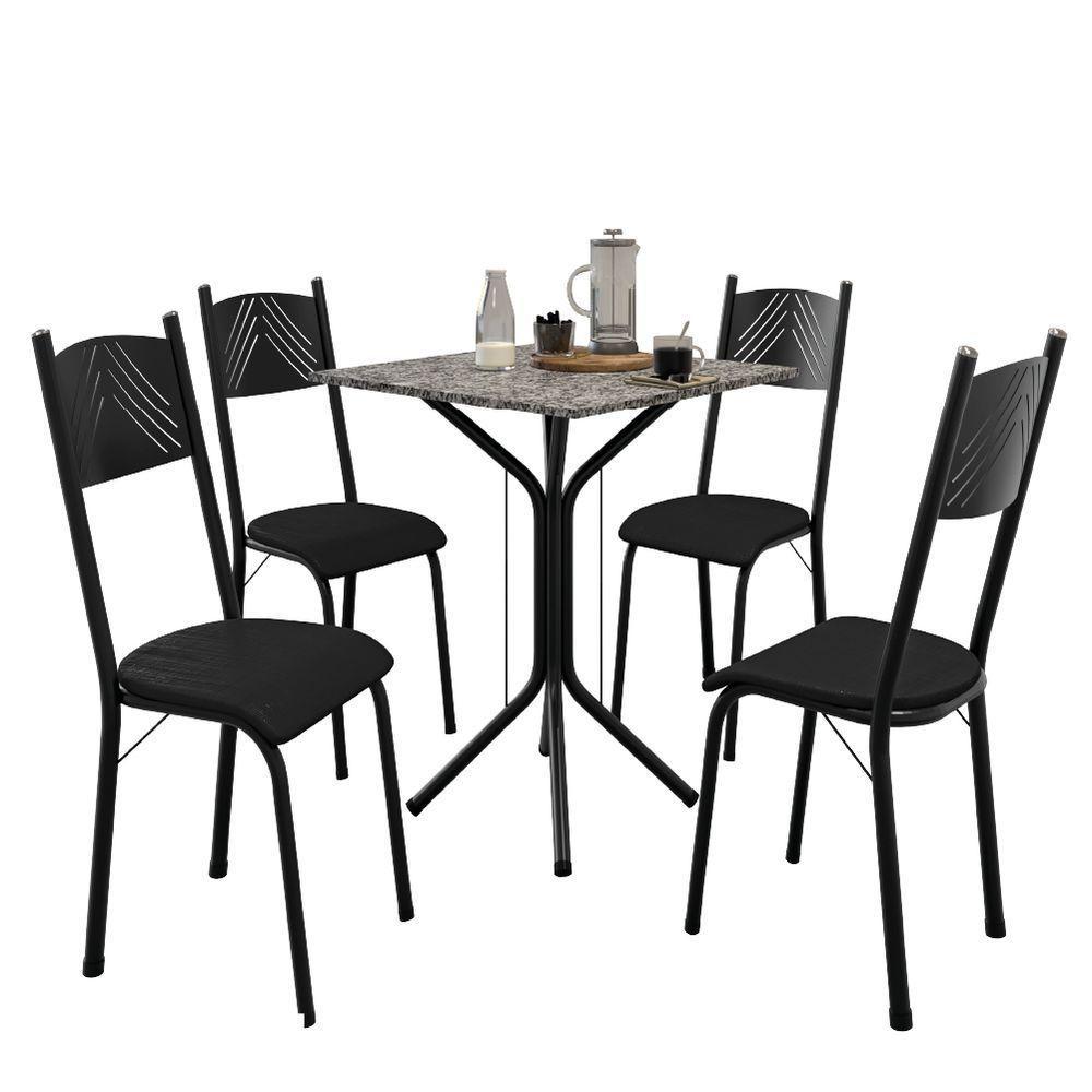 Conjunto De Mesa Sala De Jantar Thais Com 4 Cadeiras Granito Tubular Artefamol Preto - 1