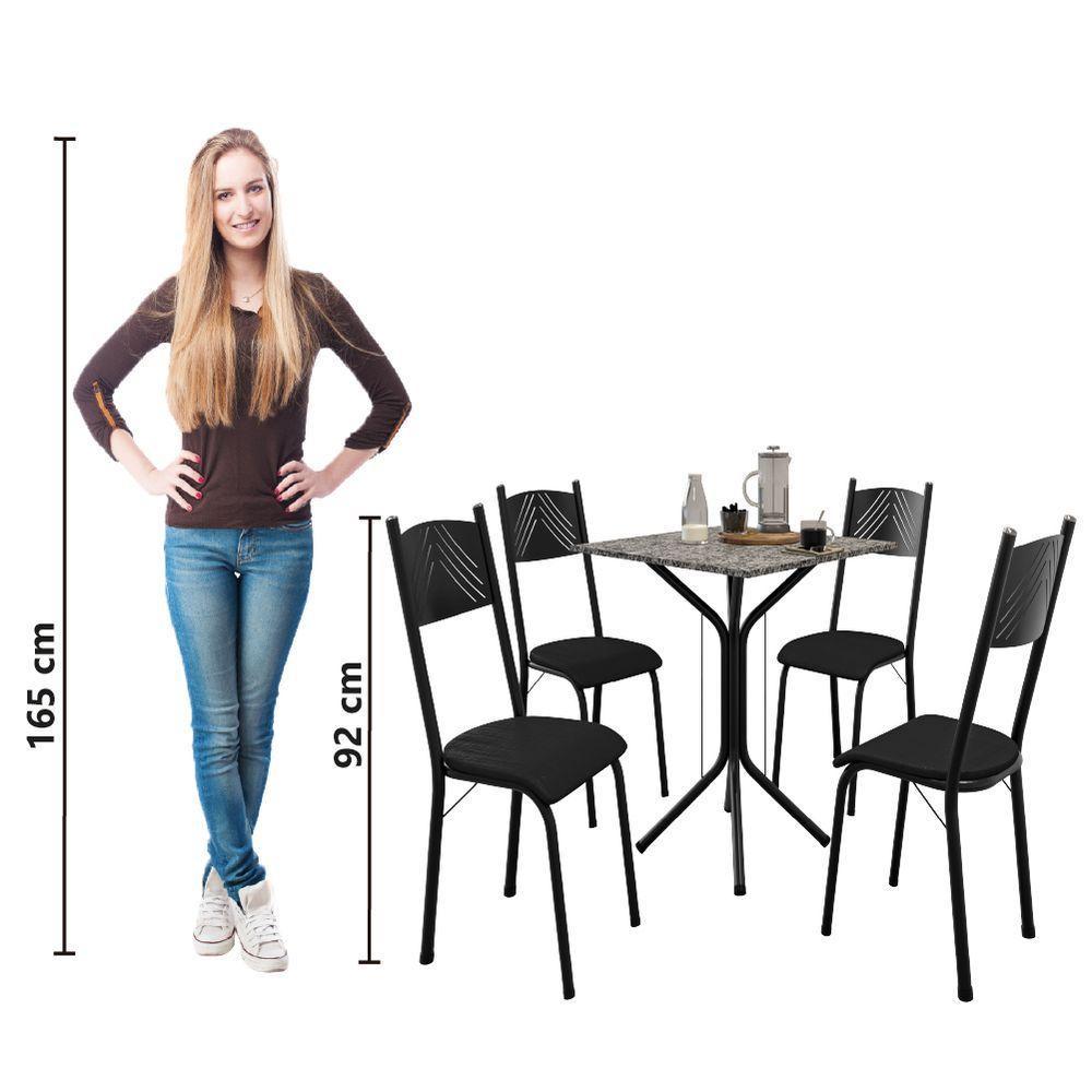 Conjunto De Mesa Sala De Jantar Thais Com 4 Cadeiras Granito Tubular Artefamol Preto - 6