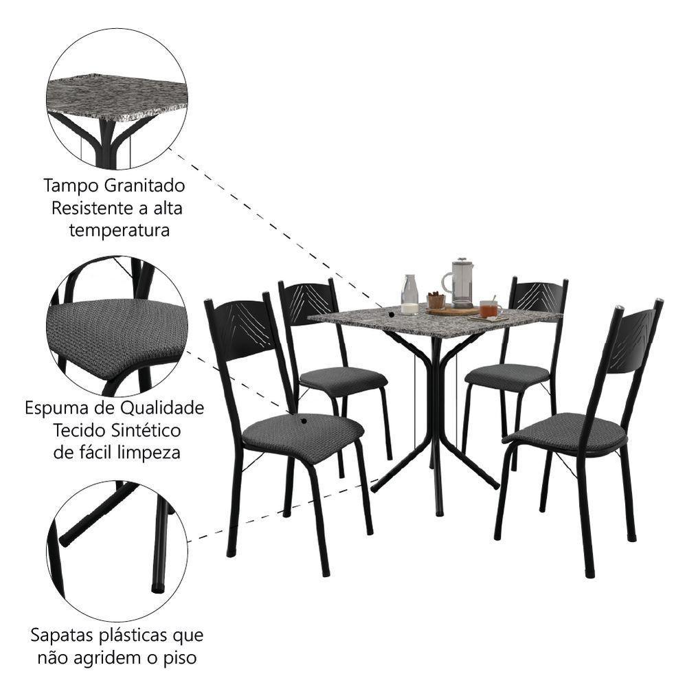 Conjunto De Mesa Sala De Jantar Thais Com 4 Cadeiras Granito Tubular Artefamol Preto/platina - 5