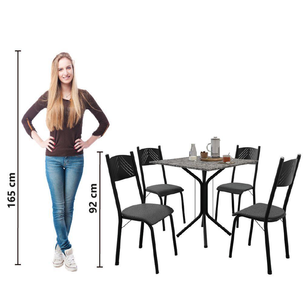 Conjunto De Mesa Sala De Jantar Thais Com 4 Cadeiras Granito Tubular Artefamol Preto/platina - 6