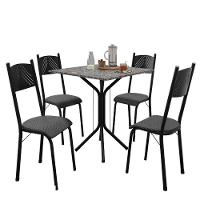 Conjunto De Mesa Sala De Jantar Thais Com 4 Cadeiras Granito Tubular Artefamol Preto/platina - 1