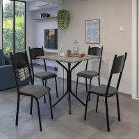 Conjunto De Mesa Sala De Jantar Thais Com 4 Cadeiras Granito Tubular Artefamol Preto/platina - 2