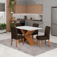 Conjunto De Mesa Sala De Jantar Tampo Com Vidro 1,36m Grécia 4 Cadeiras Trieste Dobuê Madeirado/chocolate - 2