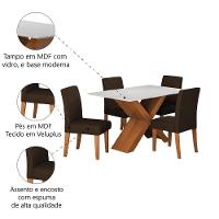 Conjunto De Mesa Sala De Jantar Tampo Com Vidro 1,36m Grécia 4 Cadeiras Trieste Dobuê Madeirado/chocolate - 5