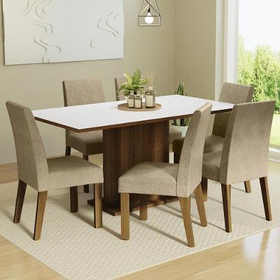 Conjunto Sala de Jantar Renata Mesa 6 Lugares Tampo em MDP com Cadeiras Rustic Branco Imperial 160cm