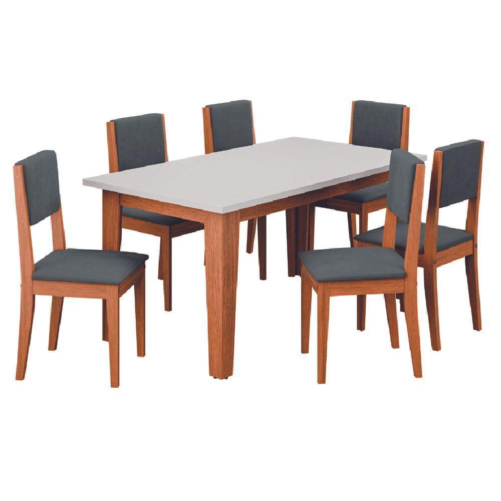 Conjunto Sala De Jantar Mesa Miami 1,60m 6 Cadeiras Trento Dobuê Madeirado/grafite - 1