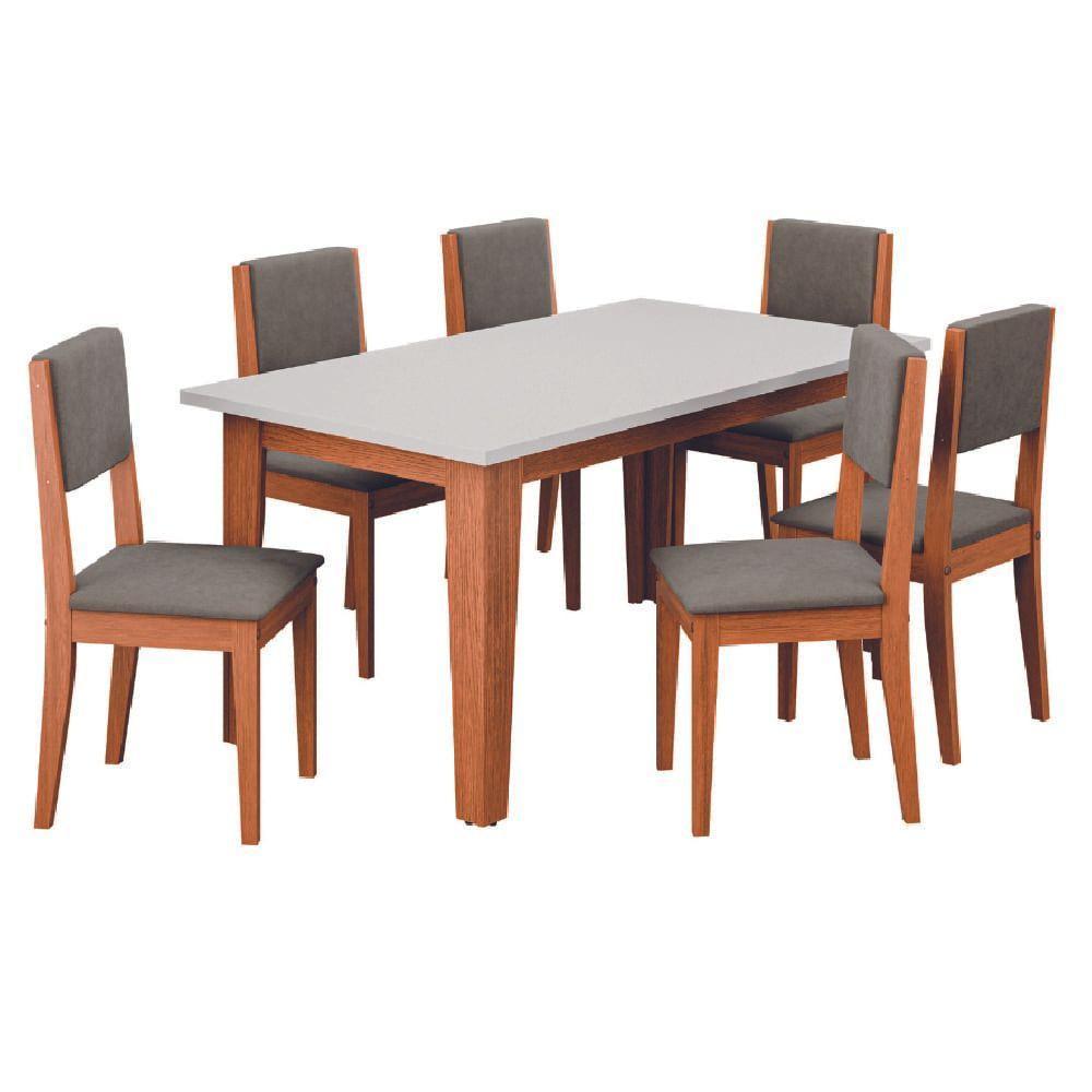 Conjunto Sala De Jantar Mesa Miami 1,60m 6 Cadeiras Trento Dobuê Madeirado/mascavo - 1