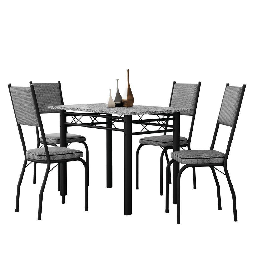 Conjunto Sala De Jantar Mesa Tampo Granito 1,20m Com 4 Cadeiras Diana Artefamol Preto/platina - 2