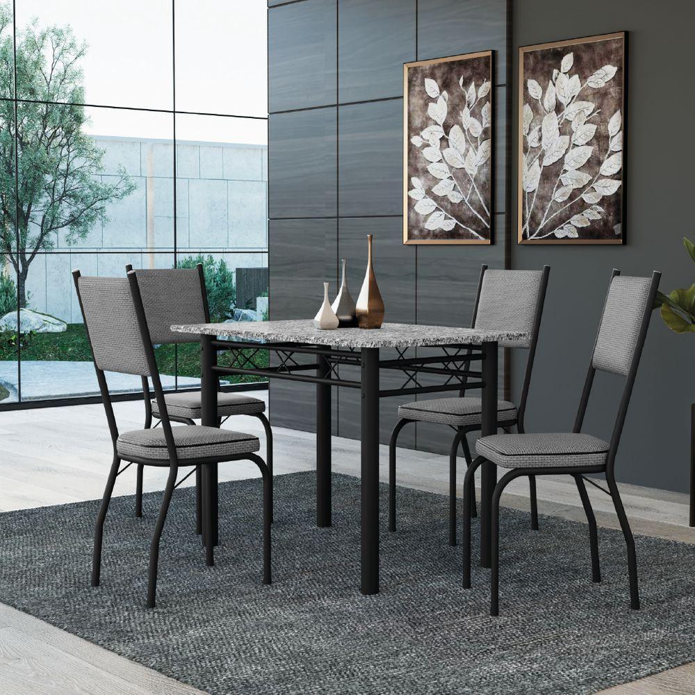 Conjunto Sala De Jantar Mesa Tampo Granito 1,20m Com 4 Cadeiras Diana Artefamol Preto/platina - 3