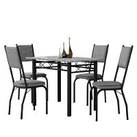 Conjunto Sala De Jantar Mesa Tampo Granito 1,20m Com 4 Cadeiras Diana Artefamol Preto/platina - 2