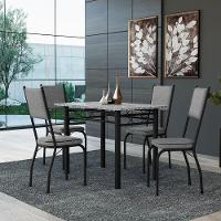 Conjunto Sala De Jantar Mesa Tampo Granito 1,20m Com 4 Cadeiras Diana Artefamol Preto/platina - 3