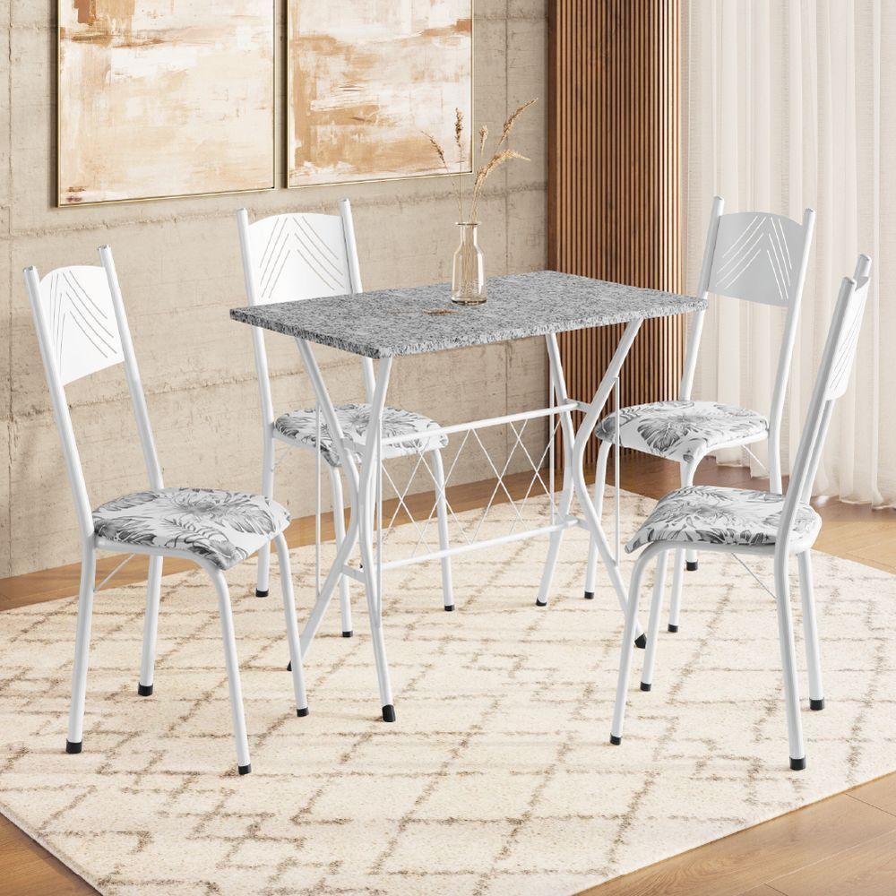 Conjunto De Mesa Sala De Jantar Bruna 1m Com 4 Cadeiras Granito Tubular Artefamol Branco Flor - 2