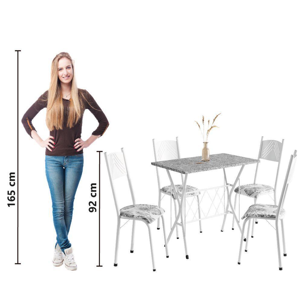 Conjunto De Mesa Sala De Jantar Bruna 1m Com 4 Cadeiras Granito Tubular Artefamol Branco Flor - 6