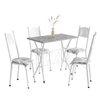 Conjunto De Mesa Sala De Jantar Bruna 1m Com 4 Cadeiras Granito Tubular Artefamol Branco Flor - 1