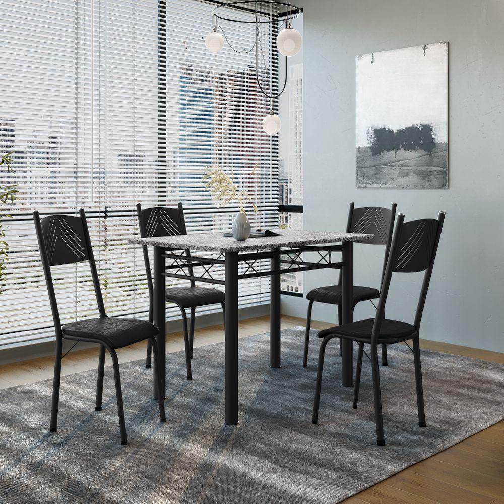 Conjunto De Mesa Sala De Jantar Sara Com 4 Cadeiras Tubular Granito 1,20m Artefamol Preto - 2