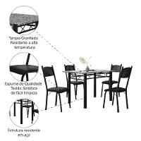 Conjunto De Mesa Sala De Jantar Sara Com 4 Cadeiras Tubular Granito 1,20m Artefamol Preto - 5