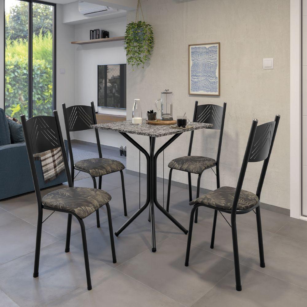 Conjunto De Mesa Sala De Jantar Thais Com 4 Cadeiras Granito Tubular Artefamol Preto/flor - 2