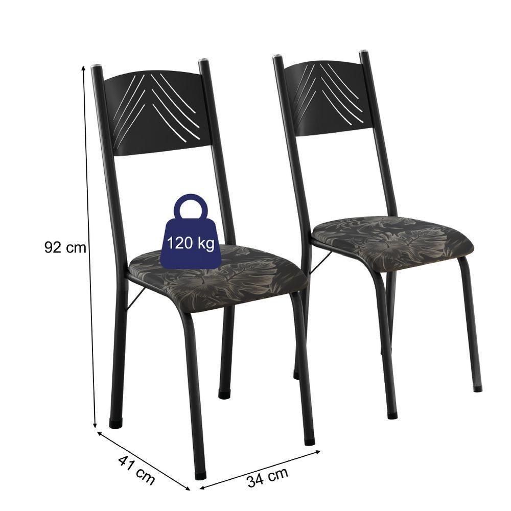 Conjunto De Mesa Sala De Jantar Thais Com 4 Cadeiras Granito Tubular Artefamol Preto/flor - 4