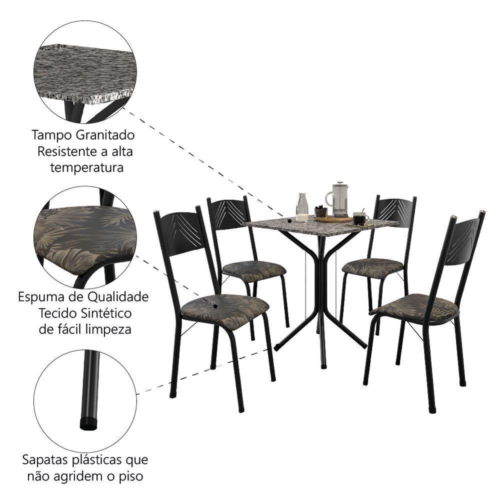 Conjunto De Mesa Sala De Jantar Thais Com 4 Cadeiras Granito Tubular Artefamol Preto/flor - 5