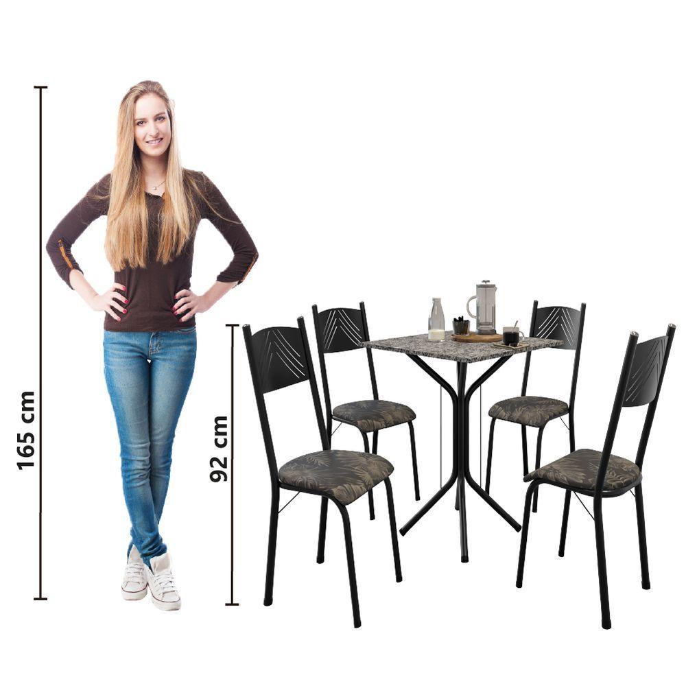 Conjunto De Mesa Sala De Jantar Thais Com 4 Cadeiras Granito Tubular Artefamol Preto/flor - 6