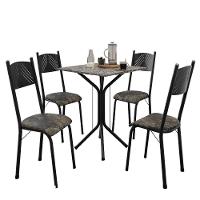 Conjunto De Mesa Sala De Jantar Thais Com 4 Cadeiras Granito Tubular Artefamol Preto/flor - 1