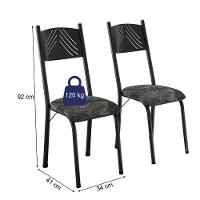 Conjunto De Mesa Sala De Jantar Thais Com 4 Cadeiras Granito Tubular Artefamol Preto/flor