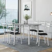 Conjunto De Mesa Sala De Jantar Leia Com 6 Cadeiras Tubular Granito 1,40m Artefamol Branco / Preto - 2