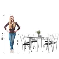Conjunto De Mesa Sala De Jantar Leia Com 6 Cadeiras Tubular Granito 1,40m Artefamol Branco / Preto - 6