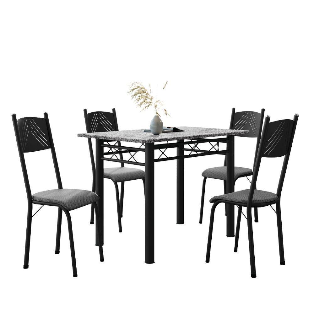 Conjunto De Mesa Sala De Jantar Sara Com 4 Cadeiras Tubular Granito 1,20m Artefamol Preto/platina - 1