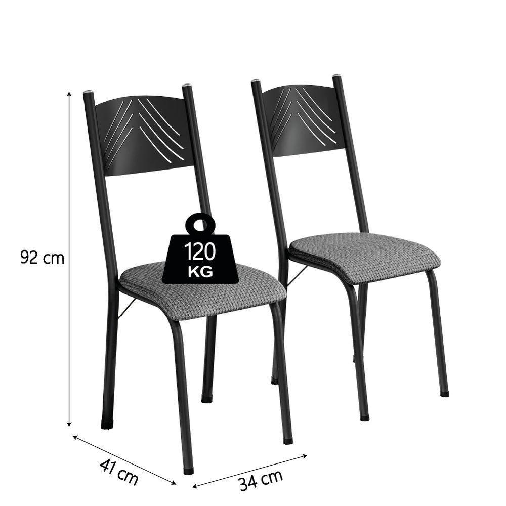 Conjunto De Mesa Sala De Jantar Sara Com 4 Cadeiras Tubular Granito 1,20m Artefamol Preto/platina - 4