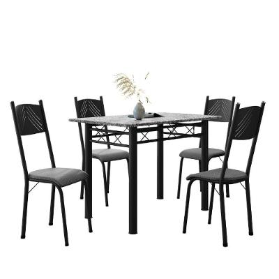 Conjunto De Mesa Sala De Jantar Sara Com 4 Cadeiras Tubular Granito 1,20m Artefamol Preto/platina