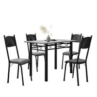 Conjunto De Mesa Sala De Jantar Sara Com 4 Cadeiras Tubular Granito 1,20m Artefamol Preto/platina - 1