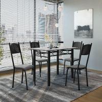 Conjunto De Mesa Sala De Jantar Sara Com 4 Cadeiras Tubular Granito 1,20m Artefamol Preto/platina - 2