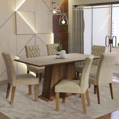 Conjunto Sala de Jantar Britney 6 Lugares Tampo em MDP com Cadeiras Estofadas Suede Marrom