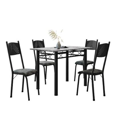 Conjunto De Mesa Sala De Jantar Sara Com 4 Cadeiras Tubular Granito 1,20m Artefamol Preto/flor