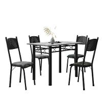 Conjunto De Mesa Sala De Jantar Sara Com 4 Cadeiras Tubular Granito 1,20m Artefamol Preto/flor - 1