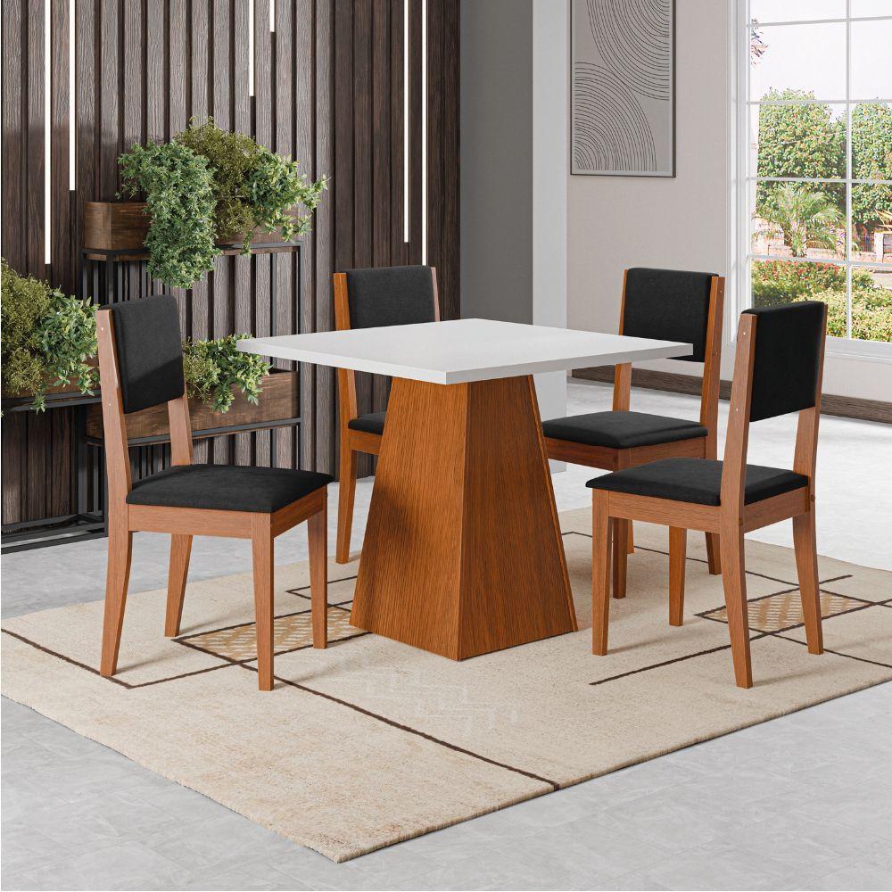 Conjunto Sala De Jantar Mesa Quadrada 4 Cadeiras Trento Dobuê Madeirado / Preto - 2