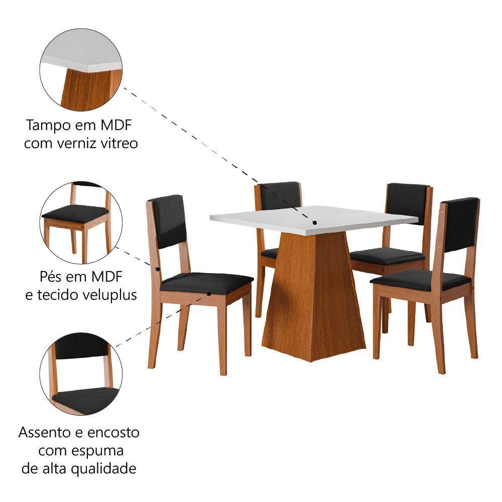 Conjunto Sala De Jantar Mesa Quadrada 4 Cadeiras Trento Dobuê Madeirado / Preto - 5