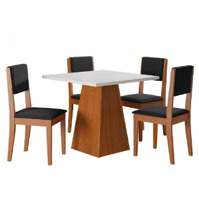 Conjunto Sala De Jantar Mesa Quadrada 4 Cadeiras Trento Dobuê Madeirado / Preto