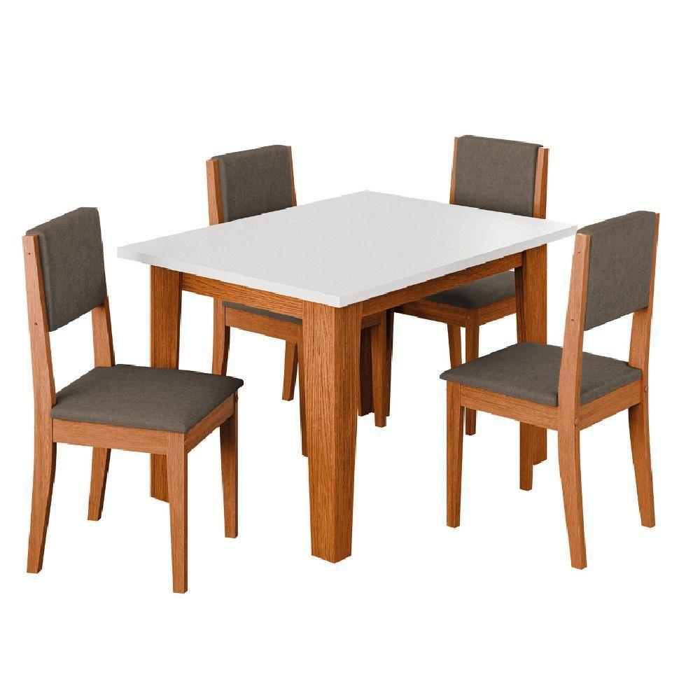 Conjunto Sala De Jantar Mesa Miami Quadrada 1,20m 4 Cadeiras Trento Dobuê Madeirado Castor - 1