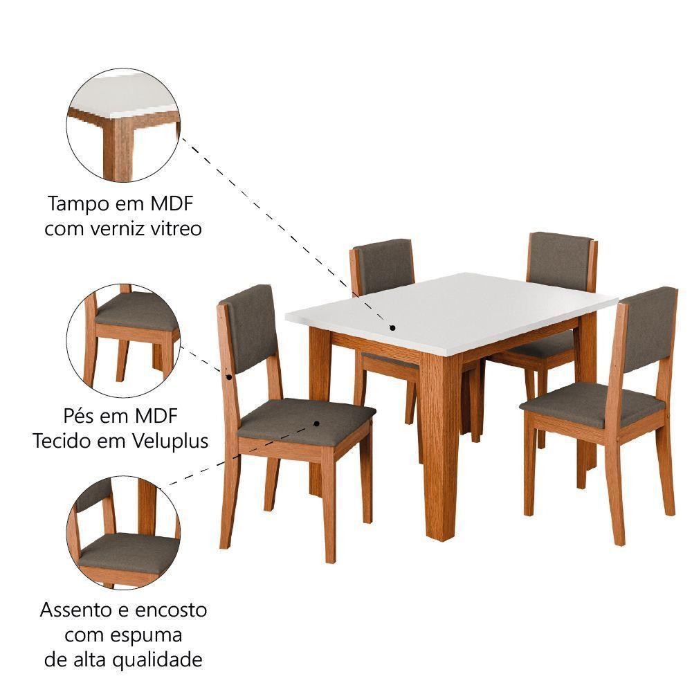 Conjunto Sala De Jantar Mesa Miami Quadrada 1,20m 4 Cadeiras Trento Dobuê Madeirado Castor - 5