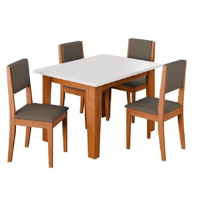 Conjunto Sala De Jantar Mesa Miami Quadrada 1,20m 4 Cadeiras Trento Dobuê Madeirado Castor