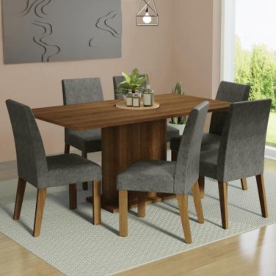 Conjunto Sala de Jantar Renata 6 Lugares Tampo em MDP com Cadeiras Suede Rustic Silver