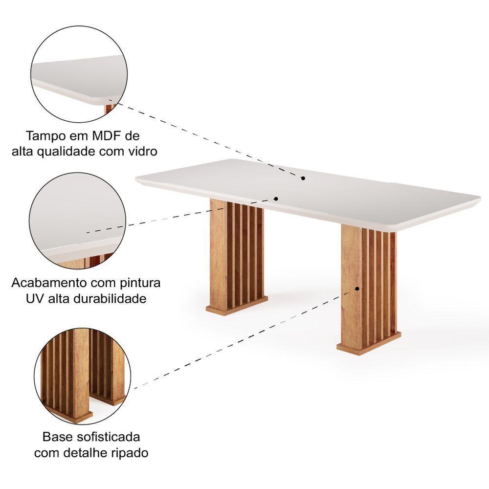 Mesa Sala De Jantar Tampo Com Vidro Mond 2m Madeirado/off White Viero - 4