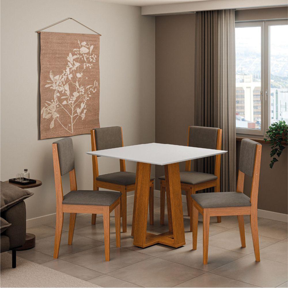 Conjunto Sala De Jantar Mesa Athenas Quadrada 0,90m 4 Cadeiras Trento Dobuê Madeirado Castor - 4